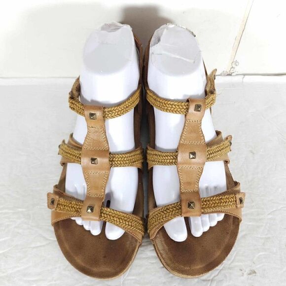 Taos Women’s Eleanor US9-9,5 Camel Leather Banded Wedge Strappy Sandals - Picture 3 of 13